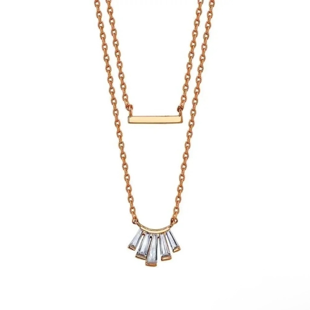 Energy Rose Gold Plated Cubic Zirconia and Bar Layered Pendant Necklace NWT